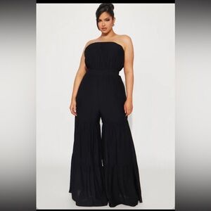 New Black Strapless Wide Leg Jumpsuit Size 1X
